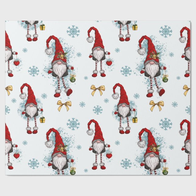 God jul,Whimsical Red Gnomes Presentpapper (Platt)