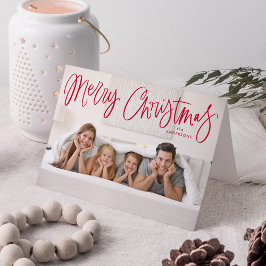 God jul Whimsical Red Script Photo Helgkort