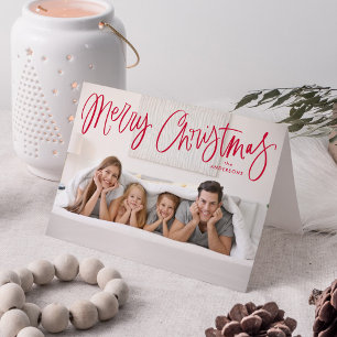 God jul Whimsical Red Script Photo Helgkort