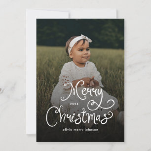 God Jul Whimsical Script Baby Foto Julkort