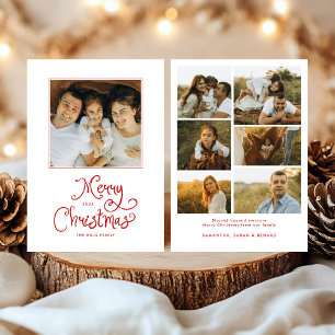God Jul Whimsical Script Familj 7 Bilder Julkort