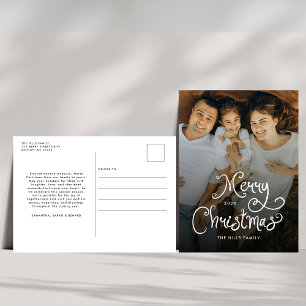 God Jul Whimsical Script Familj Foto Helg Vykort