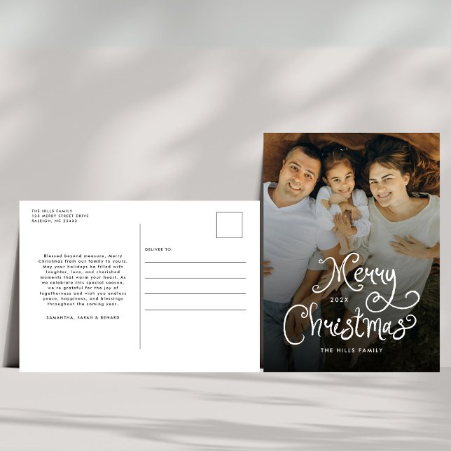 God Jul Whimsical Script Familj Foto Helg Vykort (Skapare uppladdad)