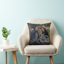 God Jul Whimsical Script Familjefoto Hund Kudde