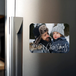 God jul Whimsical Script Helgdag Photo Magnet