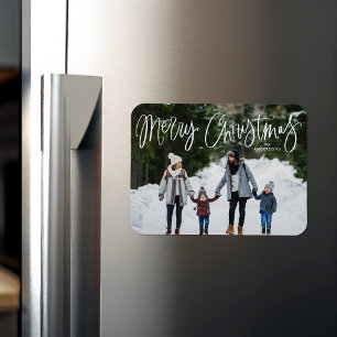 God jul Whimsical Script Helgdag Photo Magnet