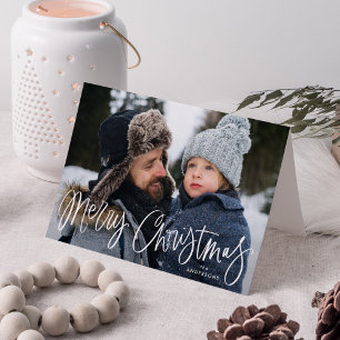 God jul Whimsical Script Photo Helgkort