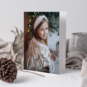God jul Whimsical Script Photo Helgkort