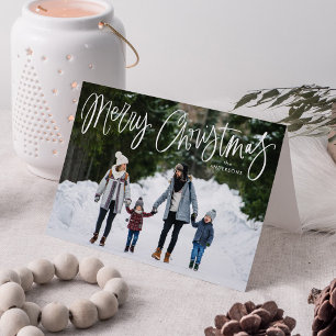 God jul Whimsical Script Photo Helgkort