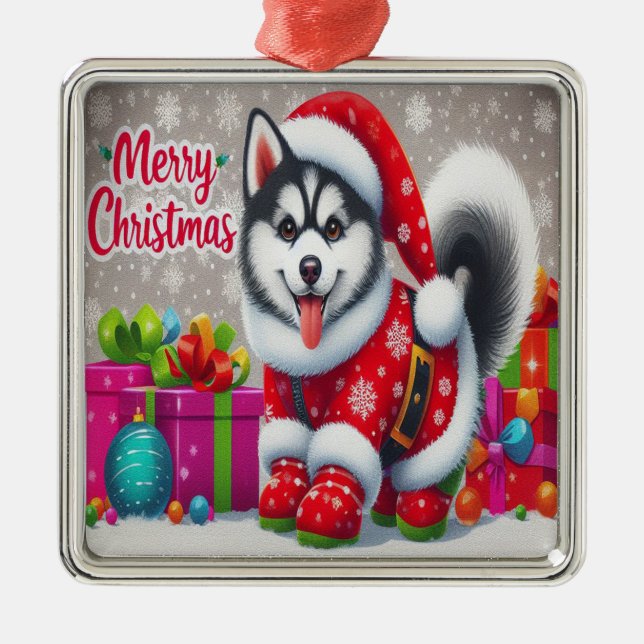 God jul Whimsical Siberian husky Hund Julafton Julgransprydnad Metall (Framsidan)