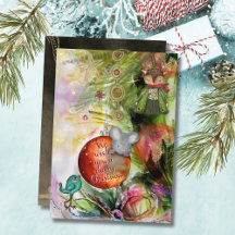 God jul Whimsique Mouse & Bird Card