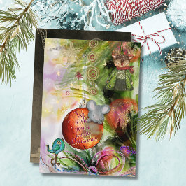 God jul Whimsique Mouse & Bird Card Julkort