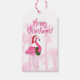 God jul Whimsisk Rosa Flamingo Handflatan Träd Presentetikett
