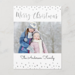God jul White and Silver Foil Stars Photo Helg Vykort