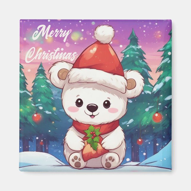 God jul White Baby Polar Bear Magnet (Framsidan)