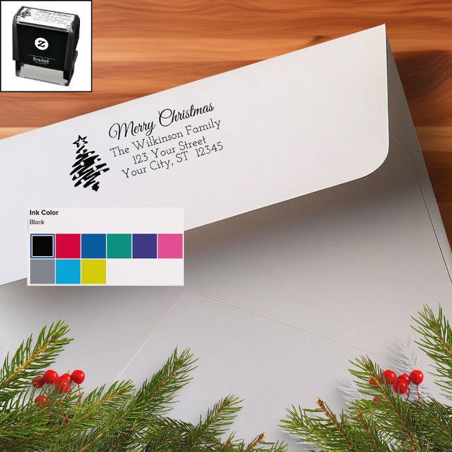 God jul White Black Modern Helgdag Självfärgande Stämpel (Merry Christmas White Black Modern Holiday Self-inking Stamp)