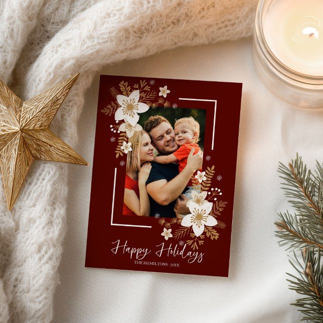 God jul White Blommigt Helgdagars Photo Vykort (Skapare uppladdad)