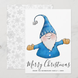 God jul White Blue Gult Cute Gnome Julkort