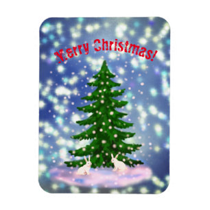 God jul white bunnies spruce Magnet
