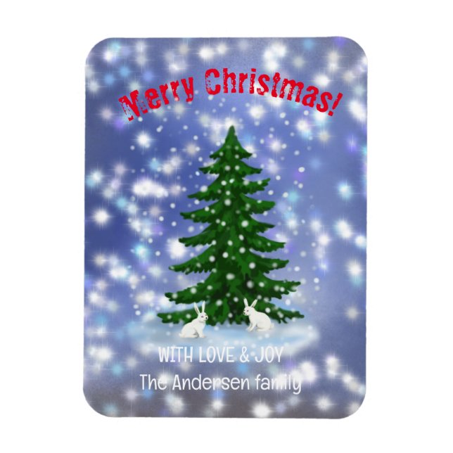 God jul white bunnies spruce Magnet (Vertikal)