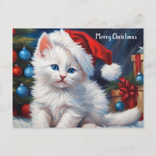 God jul White Cat och Julgran Helg Vykort