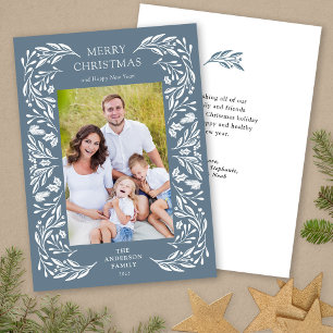 God jul White Greenery Message Photo Julkort