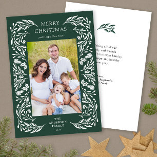 God jul White Greenery Message Photo Julkort
