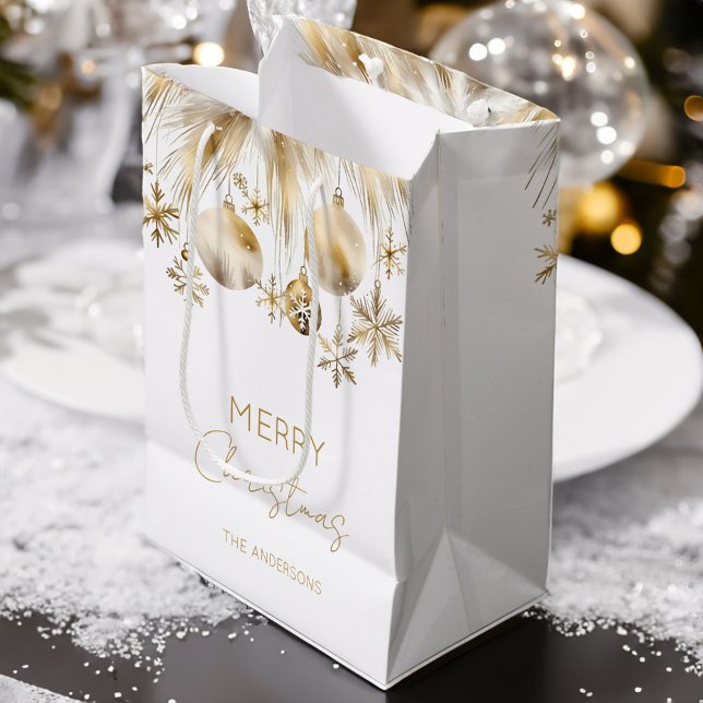 God jul white guld boho baubles (Merry Christmas white gold boho metallic baubles  snowflakes pampas grass personalized Gift Bag)