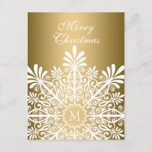 God jul-White & Guld Snowflake Helg Vykort