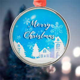 God jul White House Snö Blue Ornament