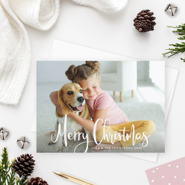 God jul White Modern Brushed-skriptfoto Julkort (Skapare uppladdad)