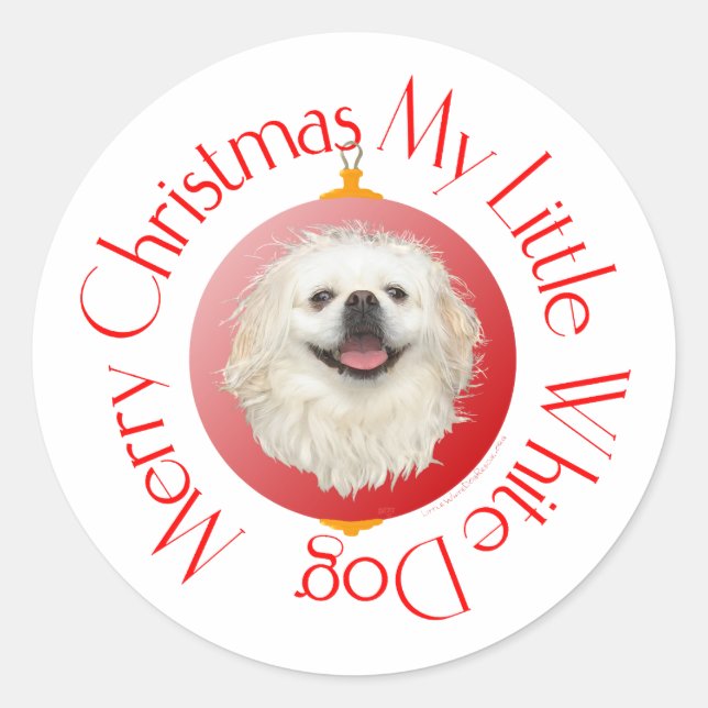 God jul White Pekingese Runt Klistermärke (Framsida)