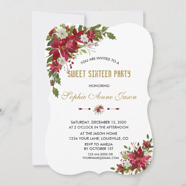 God Jul White Poinsettia Sweet sixteen Party Inbjudningar (Framsida)