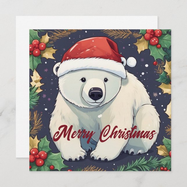 God jul White Polar Bear Julkort (Fram/baksida)