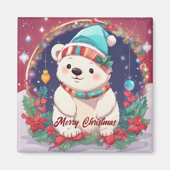 God jul White Polar Bear Magnet (Framsidan)