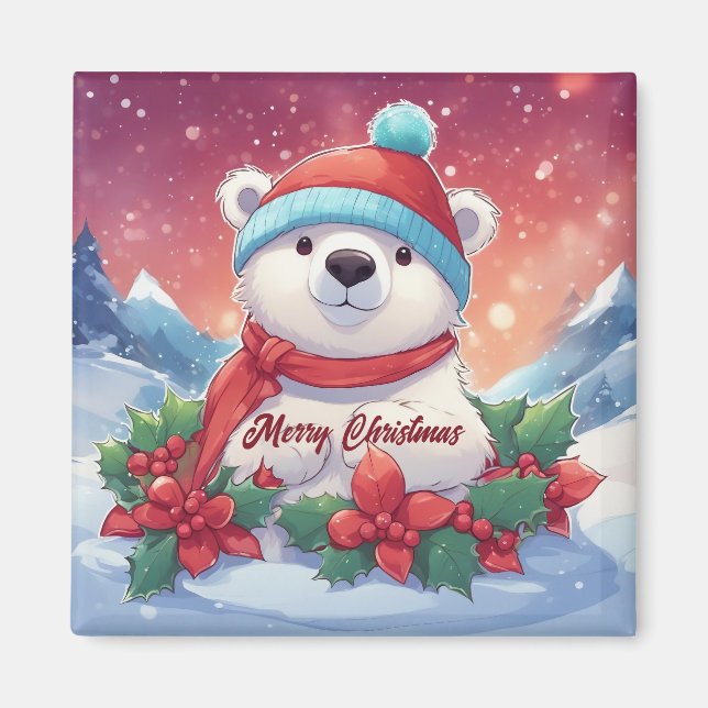 God jul White Polar Bear Magnet (Framsidan)