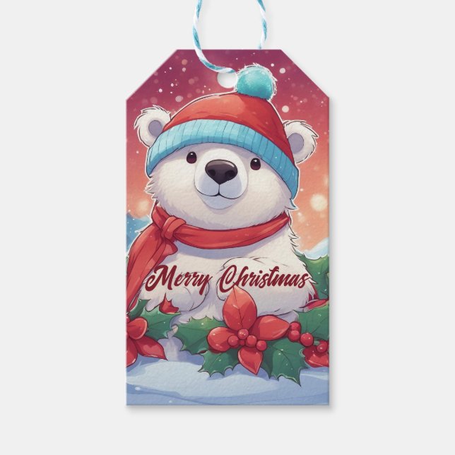 God jul White Polar Bear Presentetikett (Framsidan)