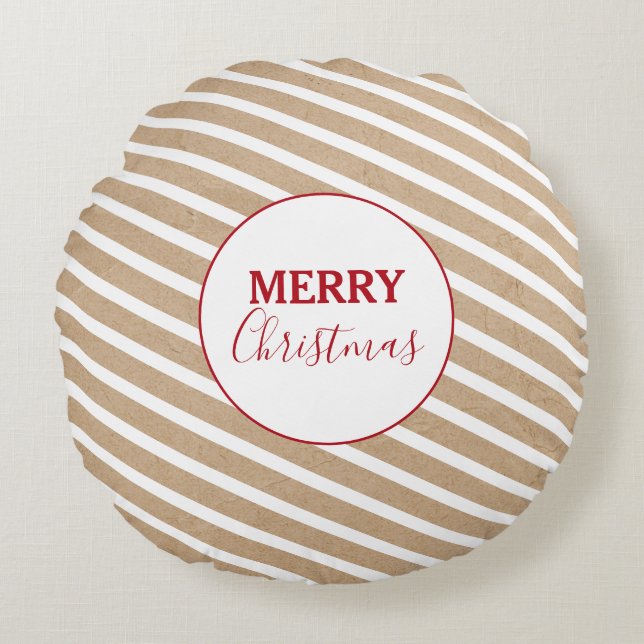 God jul White Rand Kraft Rustic Rund Kudde (Framsidan)