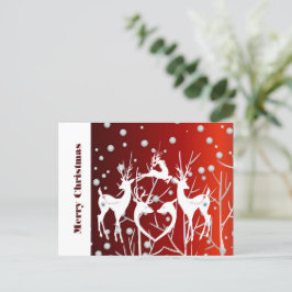 God jul White Reindeer Elegant Red Anpassningsbar Vykort