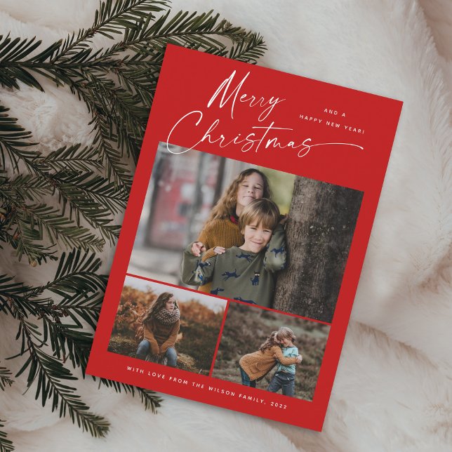 God jul White Script 3 Photo Collage Julkort (Skapare uppladdad)