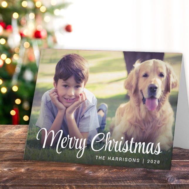 God jul White Script Photo Overlay Helgkort (This holiday season, let your family's smiles and heartwarming memories shine on our photo card)
