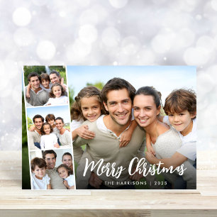 God jul White Script Photo Strip Julkort