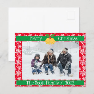 God jul White snö Family Photo Red Vykort