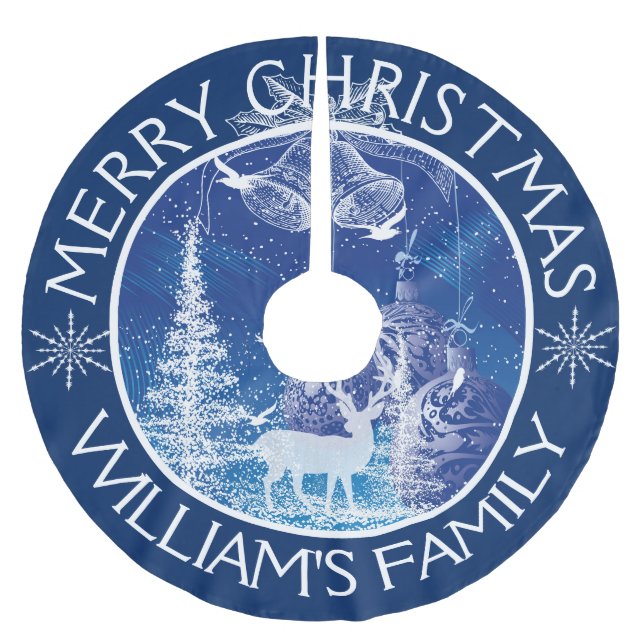 God jul White Träd Blue Background Julgransmatta Borstad Polyester (Framsidan)