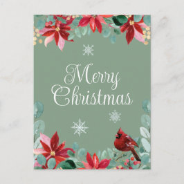 God jul Winter Bird Cardinal Poinsettia Vykort
