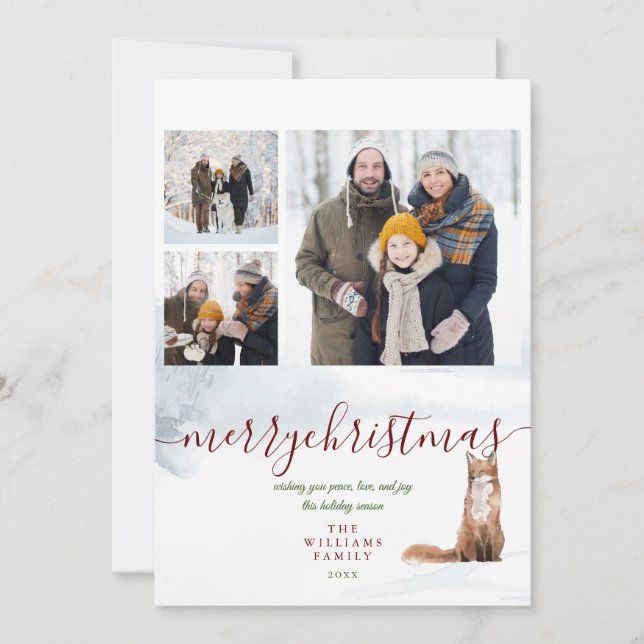 God jul Winter Fox 3-fotokollage Julkort (Framsida)