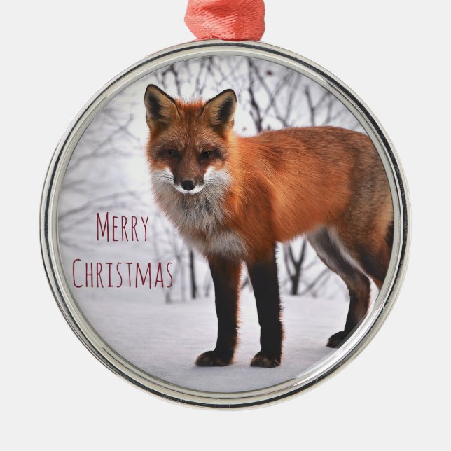 God jul Winter Fox i Snö Julgransprydnad Metall (Framsidan)