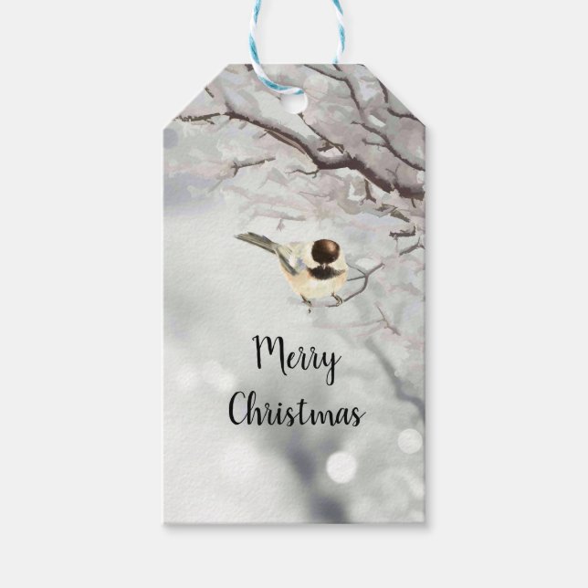 God jul Winter Frost Bird Nature Presentetikett (Framsidan)