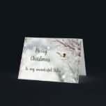 God jul Winter Frost Bird Sister Helgkort<br><div class="desc">Om du tycker om den traditionella julens sak som vinter,  frost,  träd och söt,  liten,  vänlig fågel,  Chickadees i fodral. Det här är kortet för syster</div>