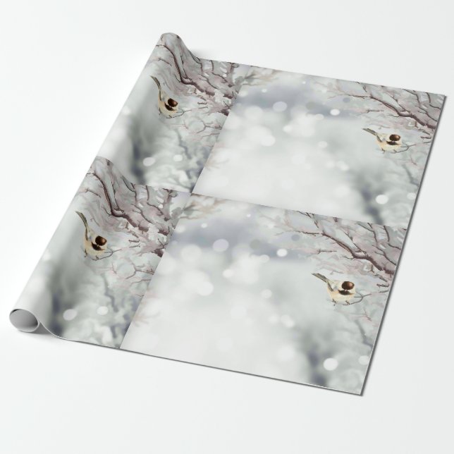 God jul Winter Frost Bird Traditional Presentpapper (Utrullad)
